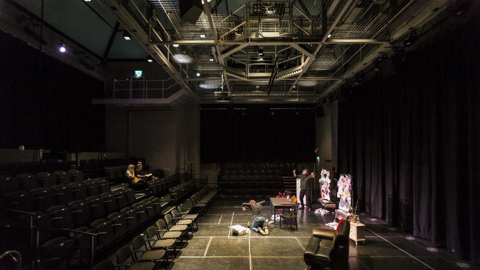 Alumni group Ghosted Ink, Theatre and Performance's Associate Artists for 2018-19, rehearse in the new theatre. 
