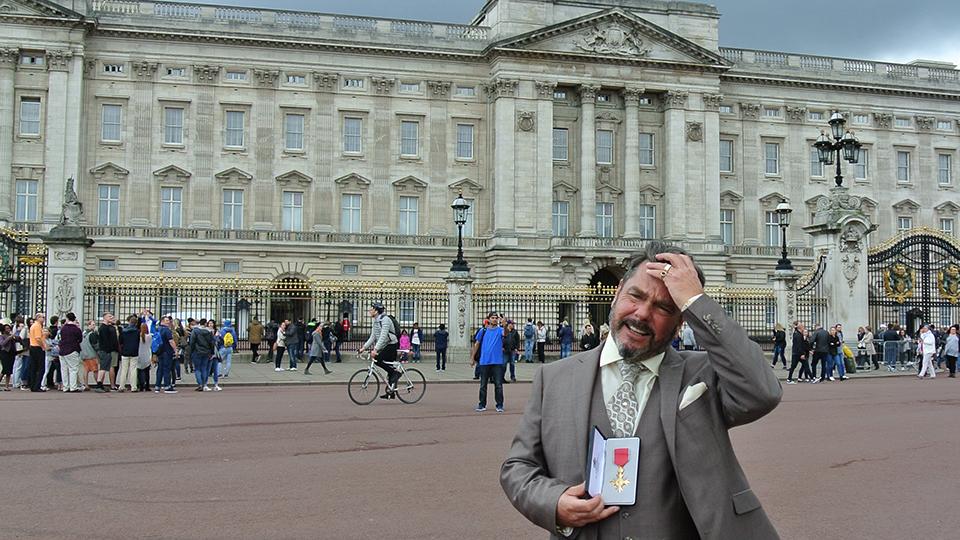 Joe Baden collects his OBE at Buckingham Palace