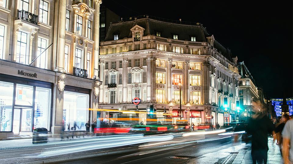 A busy Oxford Street at night