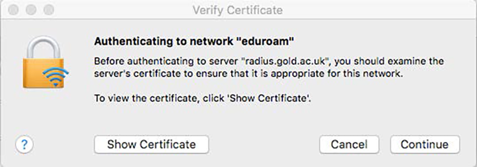 Certificate pop up Mac