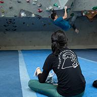 Students doing bouldering