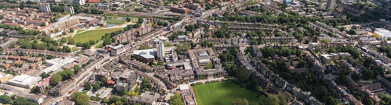 Aerial photo of Goldsmiths and New Cross, London