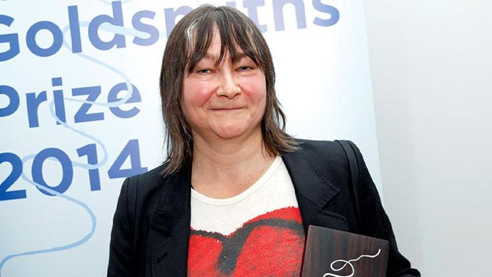 Ali Smith photographed collecting the Goldsmiths Prize in 2014