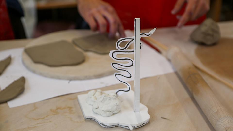 Students creating the Goldsmiths Prize 2022 from clay 