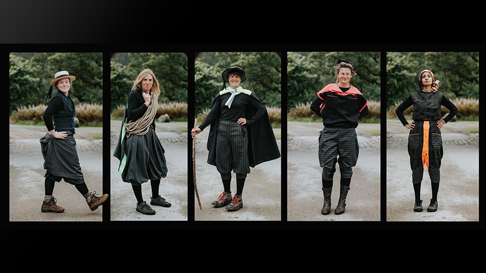 Left to right: Alice Lemkes, Lee Craigie and Phillipa Battye from The Adventure Syndicate, Goldsmiths’ Kat Jungnickel, and Aneela McKenna from Mòr Diversity demonstrating the invention collections