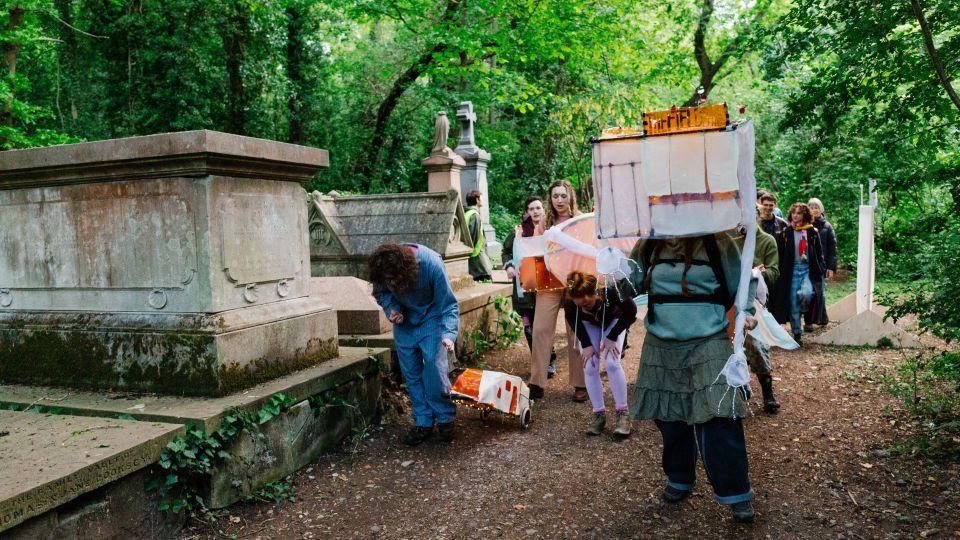 The Grief Houses wander the cemetery paths