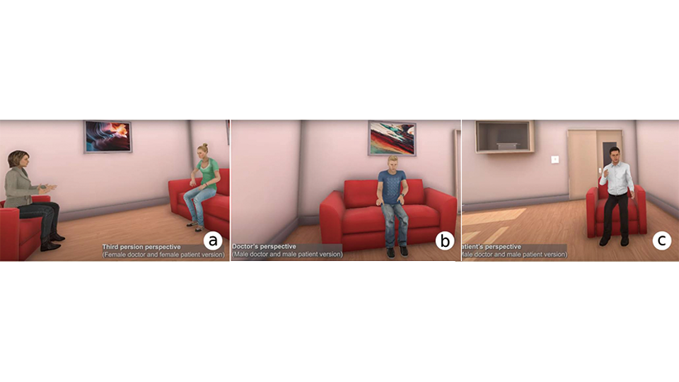 immersive virtual reality environment depicting doctor, patient and third person observer