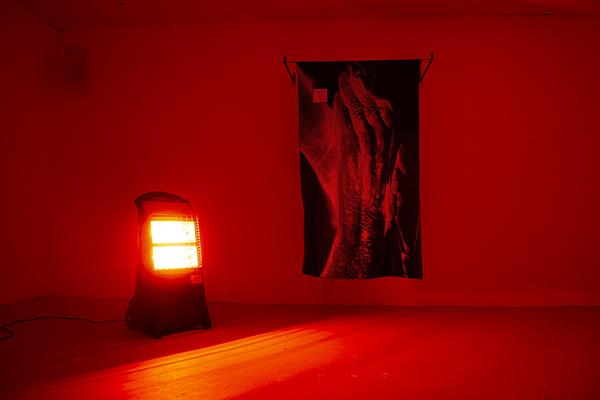 Artwork in a red room