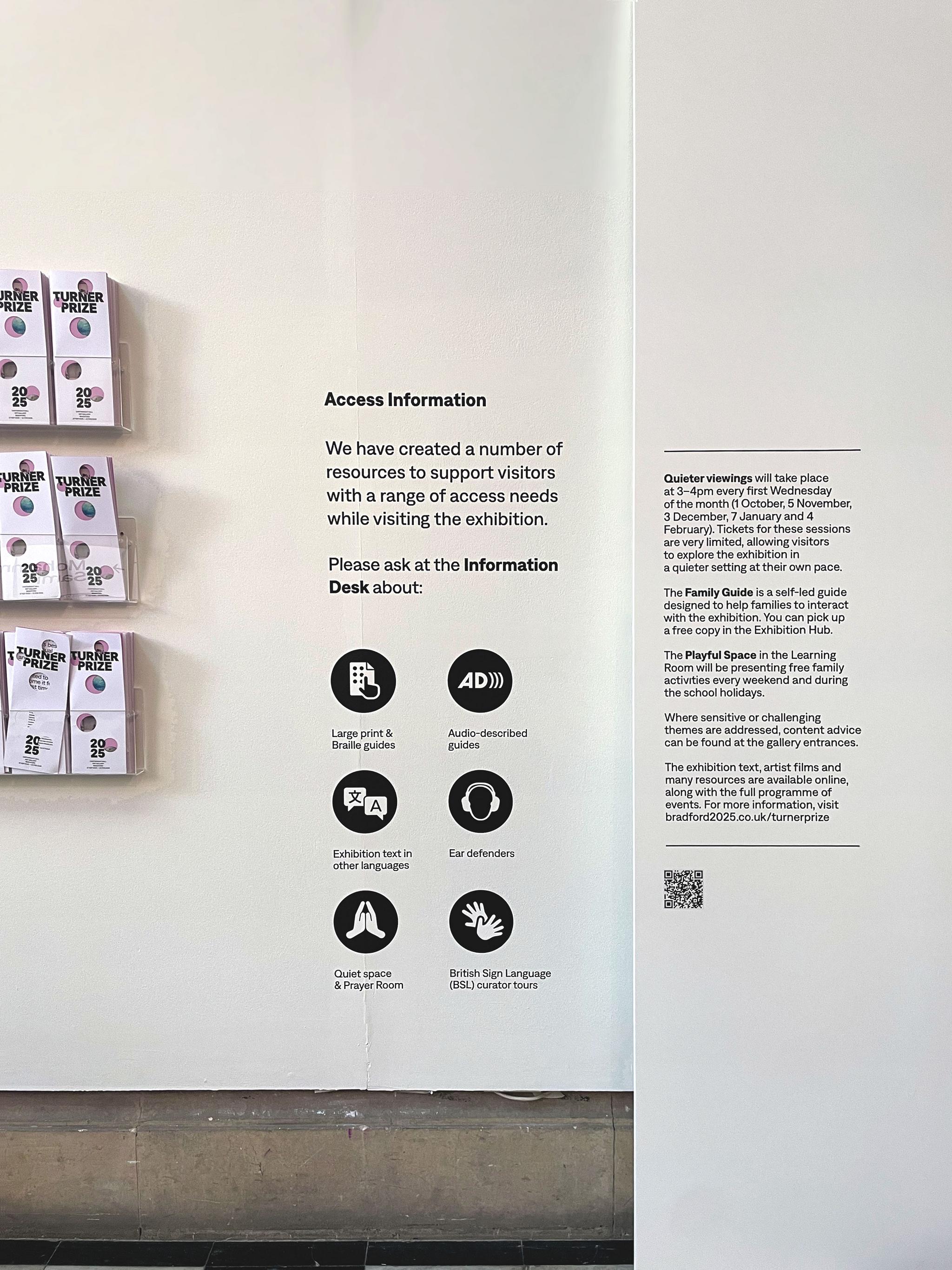 Display of access information and public programme for the Turner Prize 2025