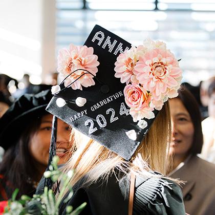 A mortarboard personalised with Happy Graduation 2024