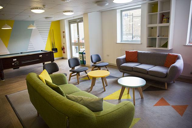 A colourful living room in halls