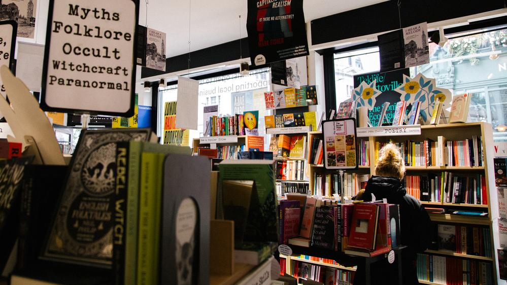 Display of books at local bookshop, The Word