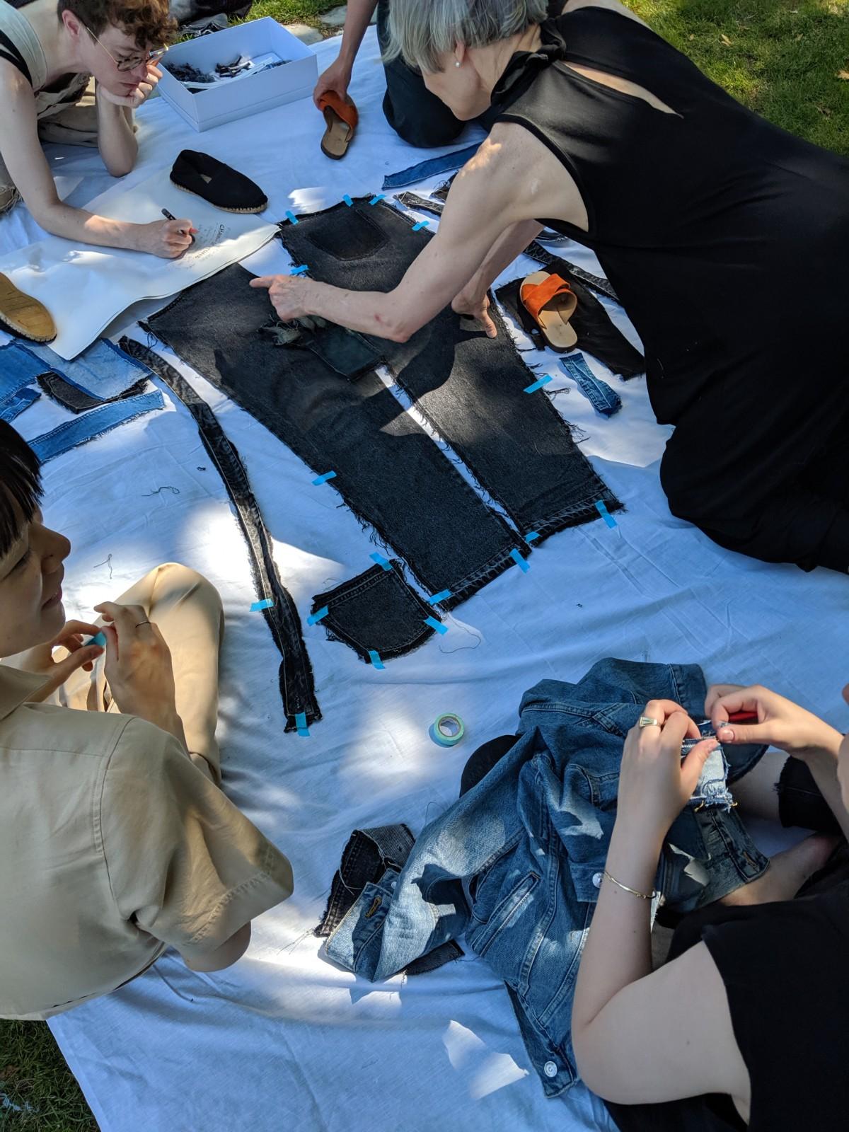 Textiles students making garments