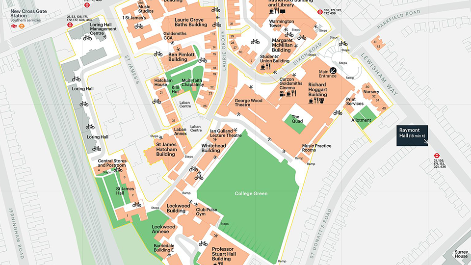 A map of the Goldsmiths campus